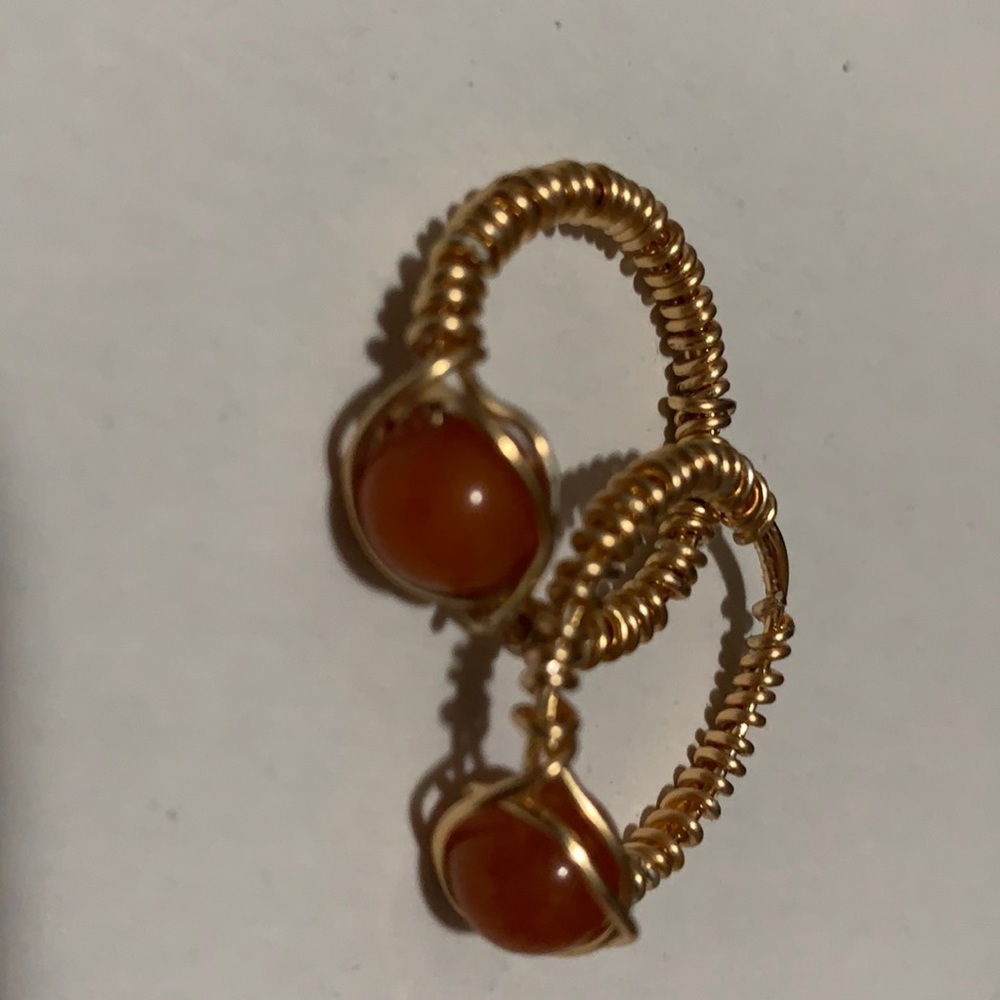 Handmade wire wrapped sunstone bead ring